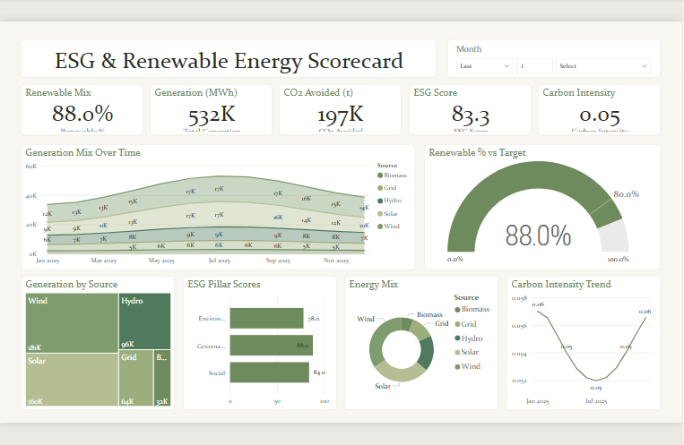 ESG & Renewable Energy Scorecard Dashboard